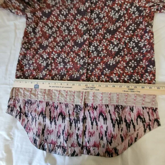 Patchwork BoHo Womens Pink Red Blue Territory Ahead Shirt Long Length Size M - Picture 7 of 15